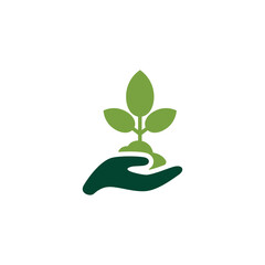 hand plant grow logo, sign of environmental icon template
