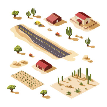 Isometric Road with Desert Buildings