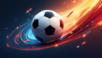 Futuristic Soccer Ball in Motion with Colorful Light Trails