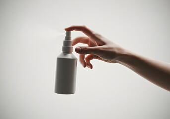 Versatile Cleaning Solution&mdash;Hand Holding a Transparent Spray Bottle with a Neutral Backdrop