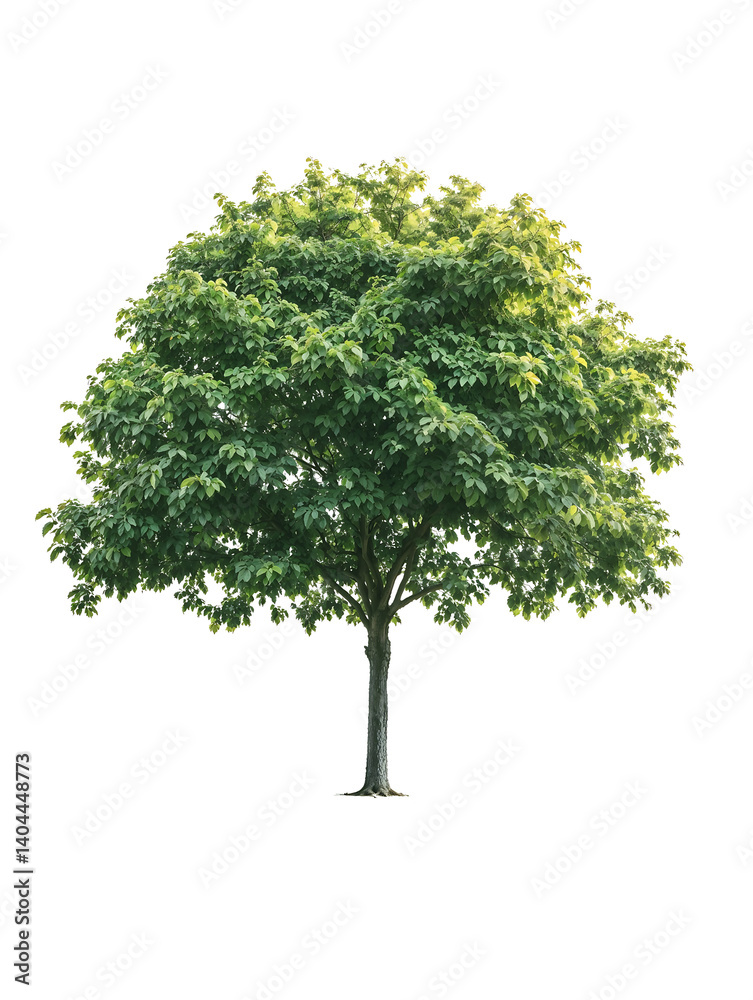 Wall mural isolated mature broadleaf tree with dense round canopy and defined trunk on translate background, id