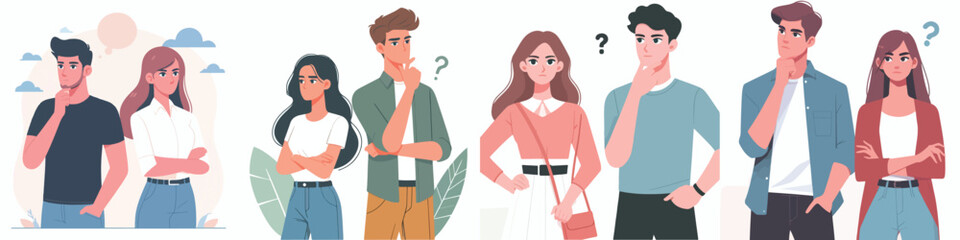 vector set business man and woman  thinking