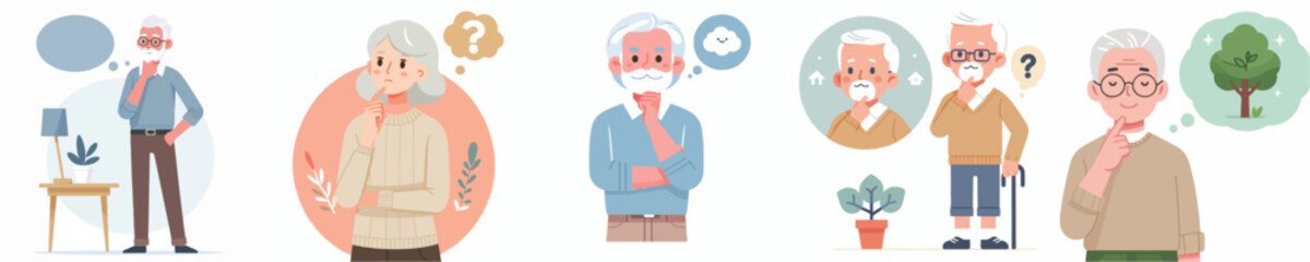 vector set a grandfather is thinking about something