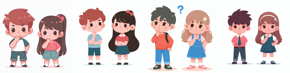 vector set little boy couple is thinking