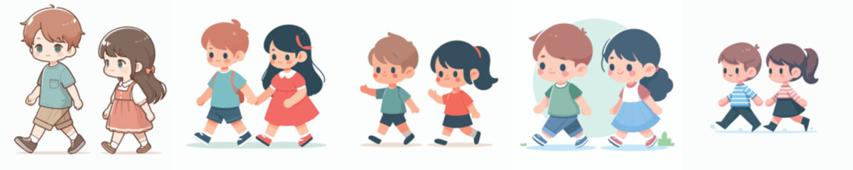 vector set couple of small children walking hand in hand