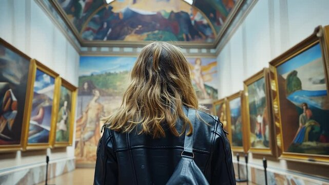 Woman Exploring Art Gallery in Paris