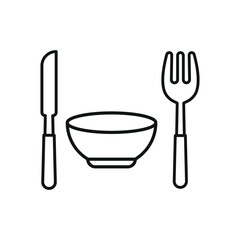Knife, fork, and bowl icon shows essential tableware for hearty meals, soups, or modern dining setup.