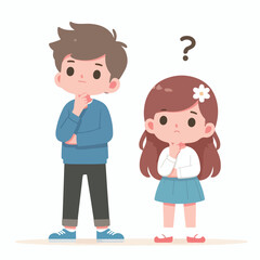 vector kids thinking about something