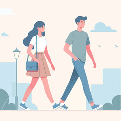 vector couple man and woman walking together