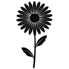 Black and White Daisy Flower Illustration: Simple Floral Graphic with Stem and Leaves, Botanical Art, Vector Image for Design Projects