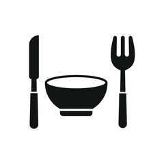 Knife, fork, and bowl icon shows essential tableware for hearty meals, soups, or modern dining setup.