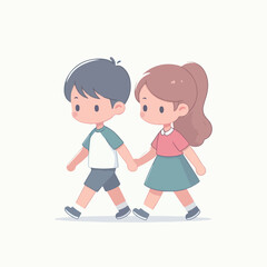 vector cute kids couple walking together flat design