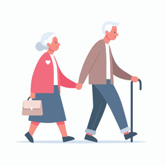 vector cute old couple walking together flat design