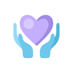 Lavender Heart Held in Light Blue Hands, Minimalist Icon.