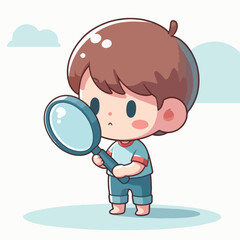 vector kids looking something with magnifying glass