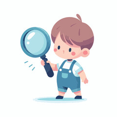 vector kids looking something with magnifying glass