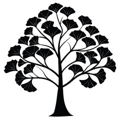 Black Silhouette Ginkgo Tree Illustration, Elegant Art Deco Style, Nature Inspired Design, Vector Graphic, Isolated on White