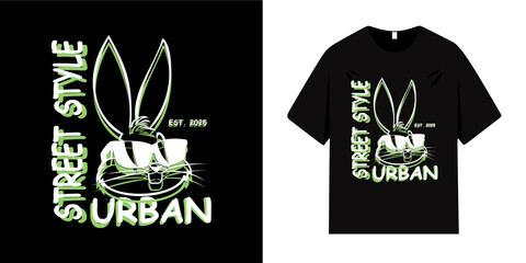 Retro urban street style typography. New York text, grunge brush strokes. Vintage bunny emoji image. Vector illustration design for slogan t-shirt, tee, fashion graphic, print, sweatshirt and hoodie