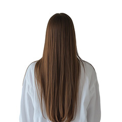 Naklejka premium Woman with Brown Long Hair in Straight Style, Rear View, Transparent PNG Background 