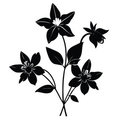 Black and White Flower Bouquet Illustration: Elegant Floral Design, Botanical Art, Five Petal Flowers, Leaves, Vector Graphic, Nature Decor