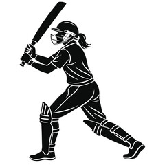 Naklejka premium Black Cricket Silhouette Woman Athlete at the Crease