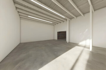 Fototapeta premium Sunlit Minimalist Warehouse Interior Space Design