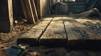 Carpenter cutting wood plank. Featuring woodworking tools and construction