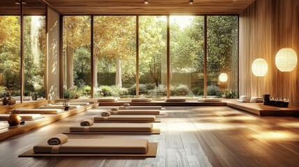 Features warm wooden accents, enhancing the calming atmosphere.