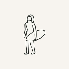 vector illustration of surfing elements in one line style