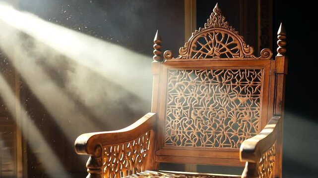 Ornate Wooden Throne, Sunlight Beams