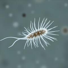 Fototapeta premium Detailed microscopic view of a ciliated paramecium in motion