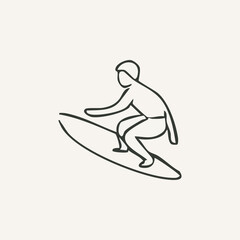 vector illustration of surfing elements in one line style