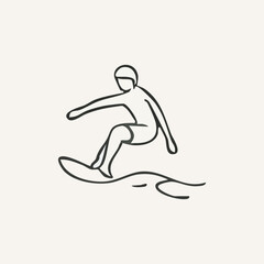 vector illustration of surfing elements in one line style