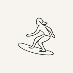 vector illustration of surfing elements in one line style