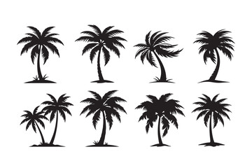  Silhouette of palm tree set vector illustration isolated on white background.
