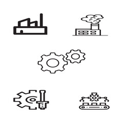 Set of 5 outline Car manufacturing and with floral car factory, robot silhouette editable vector isolated 
