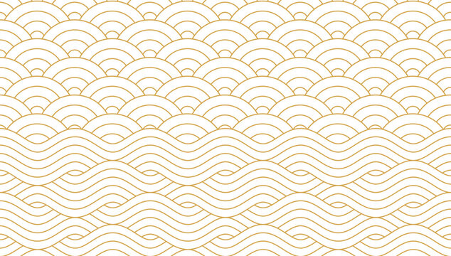 Seamless pattern design, Water wave in traditional oriental Japanese style