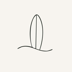 vector illustration of surfing elements in one line style