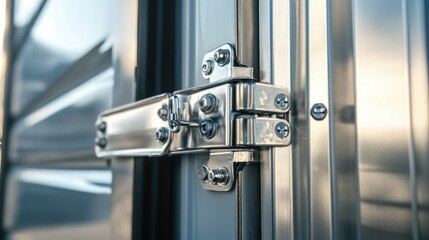 Close-up of container corner fittings and locking mechanisms in industrial port