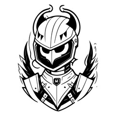 Stylized Knight Armor Illustration, Black and White
