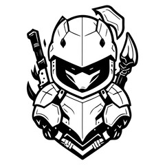 Illustrative Warrior Character Design in Black