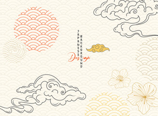 Japanese background with hand drawn Chinese cloud decorations in vintage style. Art abstract banner design