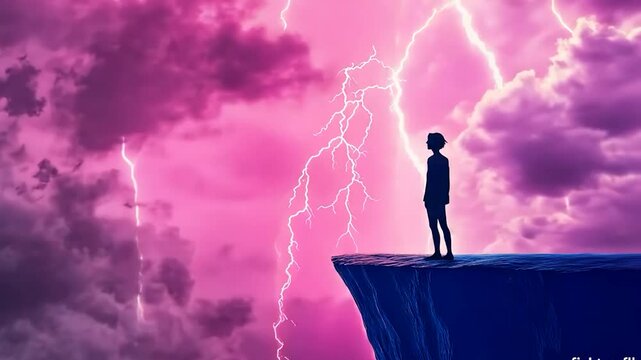 Person on Cliff Facing Stormy Skies