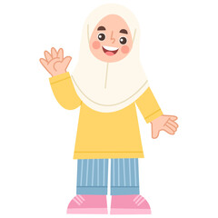 Illustration of cheerful hijab girl waving