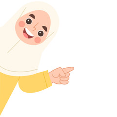 Illustration of a cheerful little girl pointing