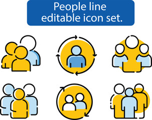 People line editable icon set. Containing group, family, human, team, community, friends, population and more. Vector illustration
