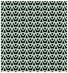 A repetitive geometric pattern featuring light green triangular shapes with circular bases against a black background, it could be used as a wallpaper, fabric design and pillow