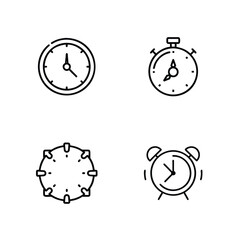 Fototapeta premium Simple Black Line Art Icons of Timekeeping Devices