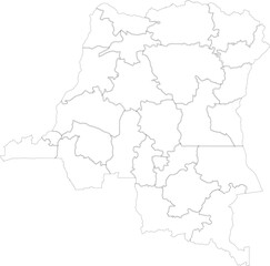Outline Map of the Democratic Republic of the Congo with Provincial Borders