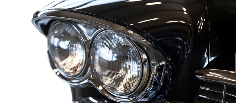 Close up of a vintage car headlight detail

